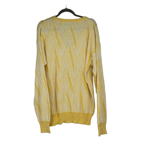 *Vintage Men’s LeRoy 1X Big Yellow/White Cotton V-Neck Sweater - Picture 7 of 10